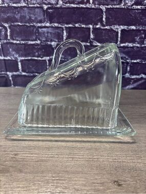 Vintage 1996 Pressed Glass Cheese or Cake Angled Dish